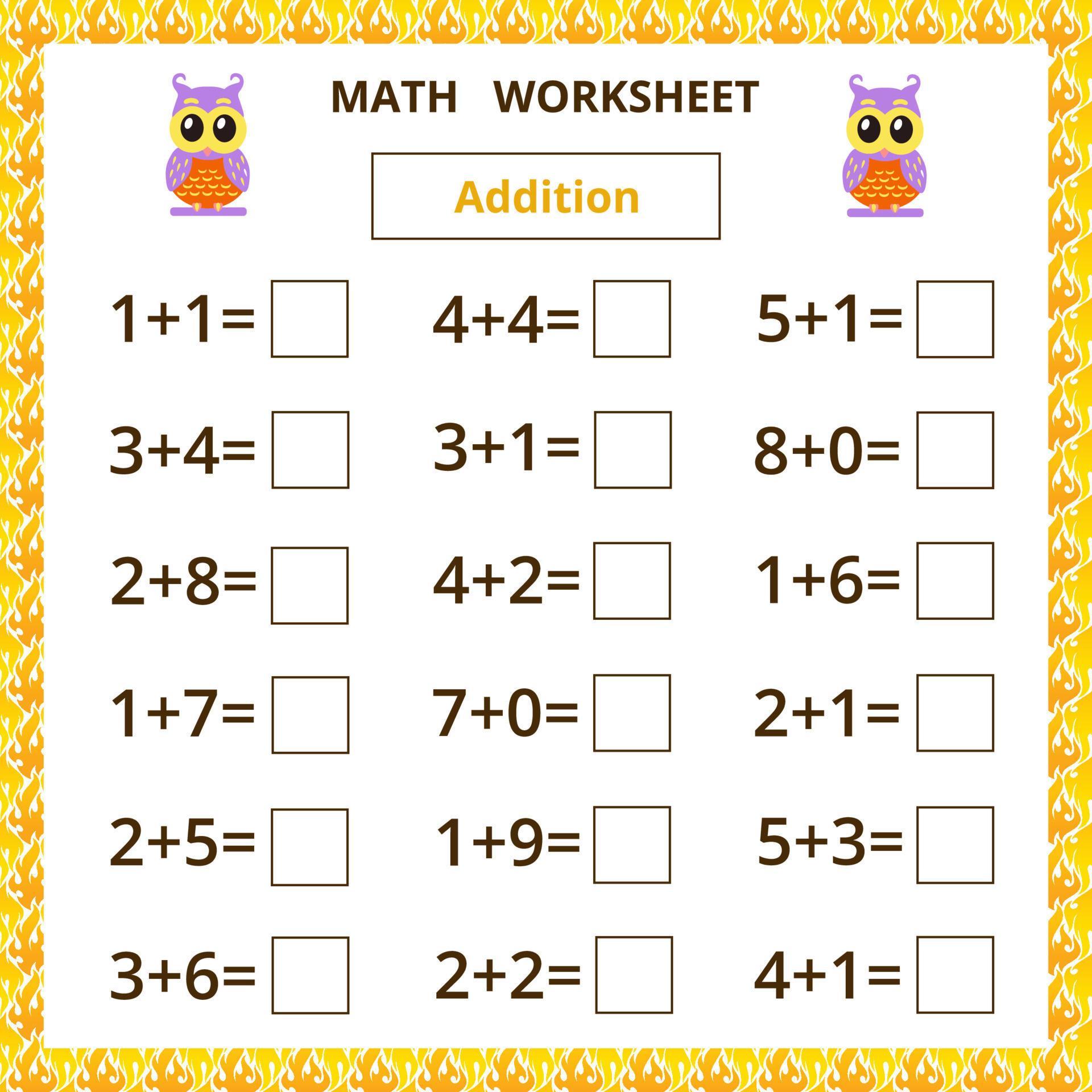 Math worksheet.Addition.Educational game for kids. 5739845 Vector Art ...