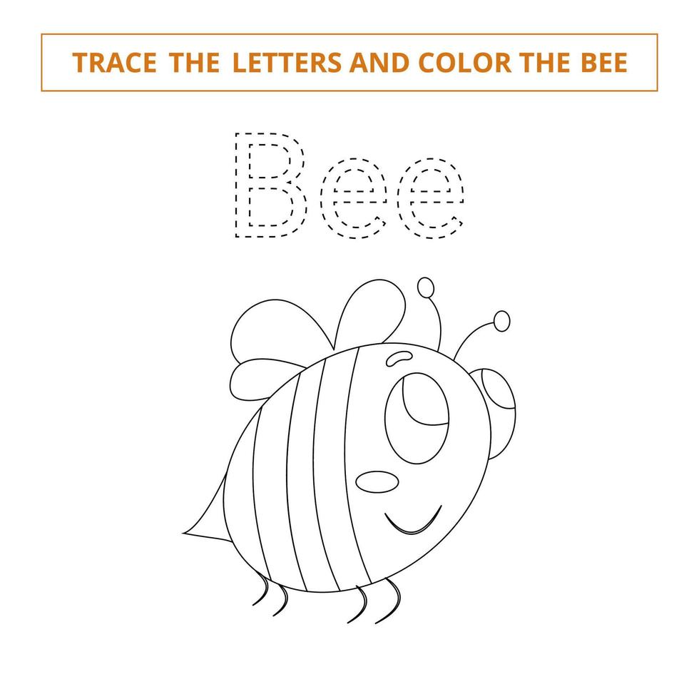 Trace the letters and color the bee.Game for kids. vector