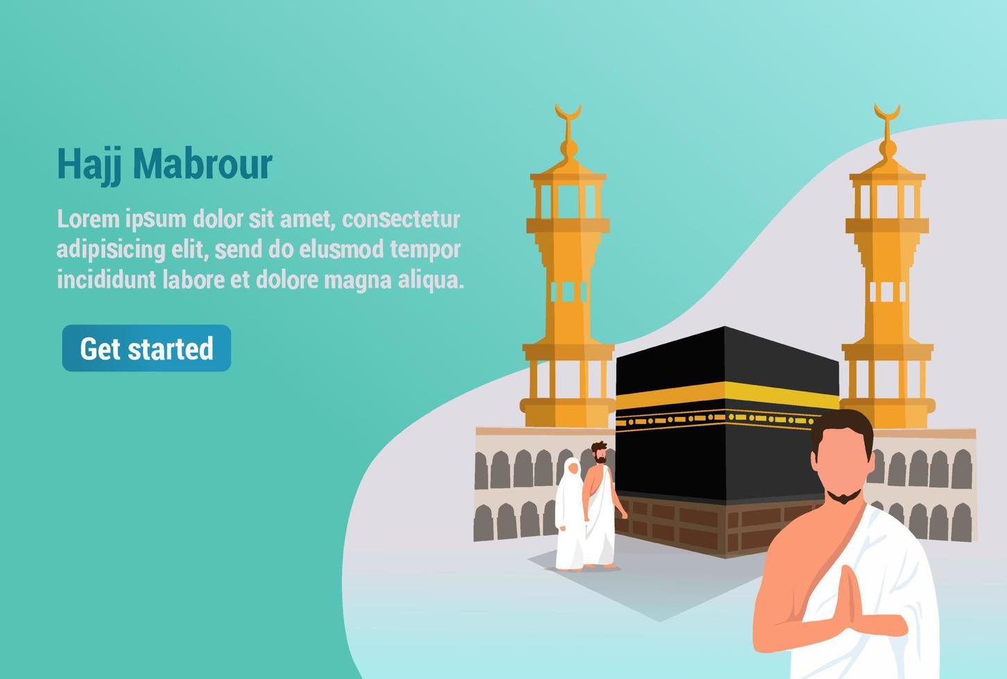 graphics vector illustration Hajj and Umrah prayers near the Ka'bah Vector template. the background of the mosque minaret