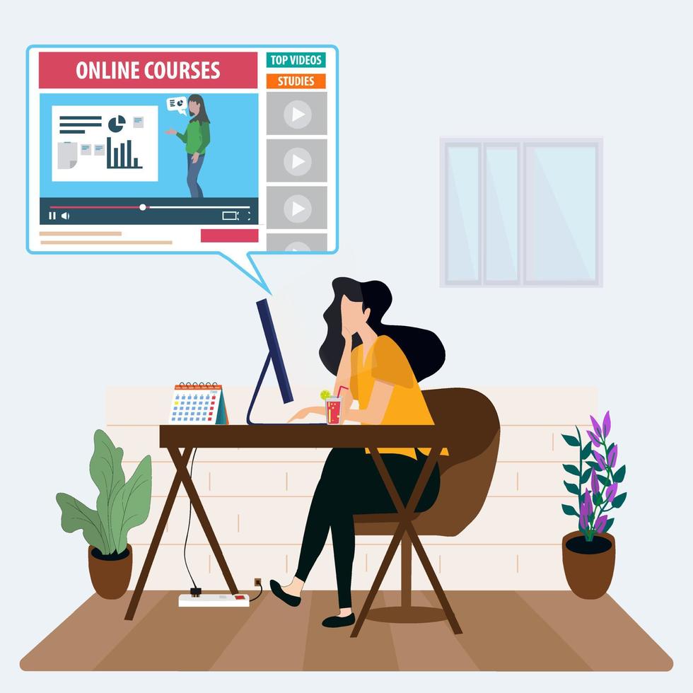 Women working in office online courses study vector image. Vector Illustration