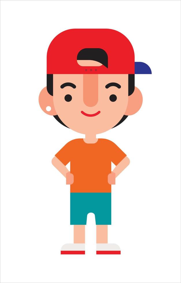 joven de diseño plano con gorra de béisbol y ropa informal con las manos en la cintura. carácter vectorial vector