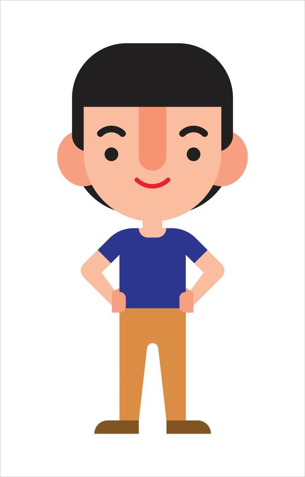 Flat design man character standing with his arm on waist. Vector character illustration