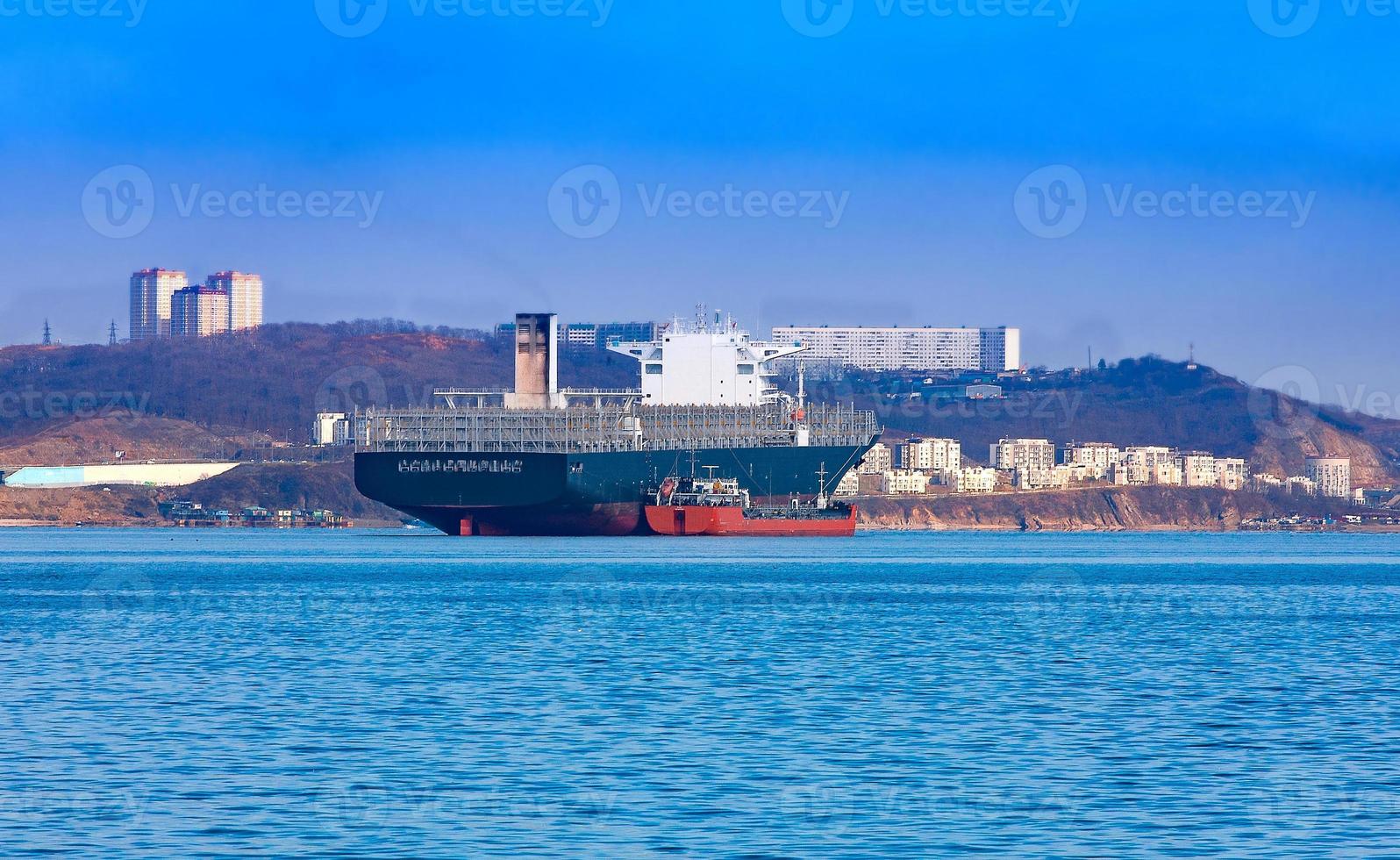 Empty container freighter ship waiting photo