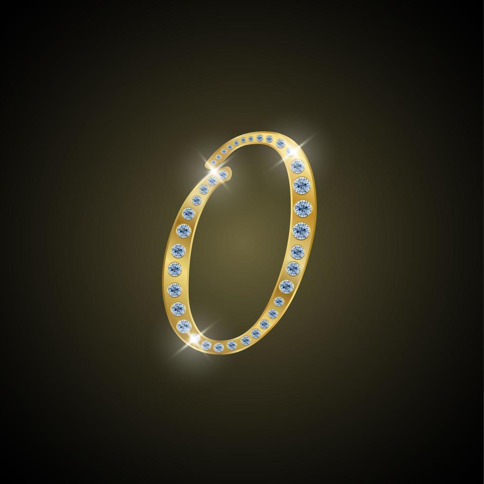 Shiny number 0 of gold and diamond. Vector