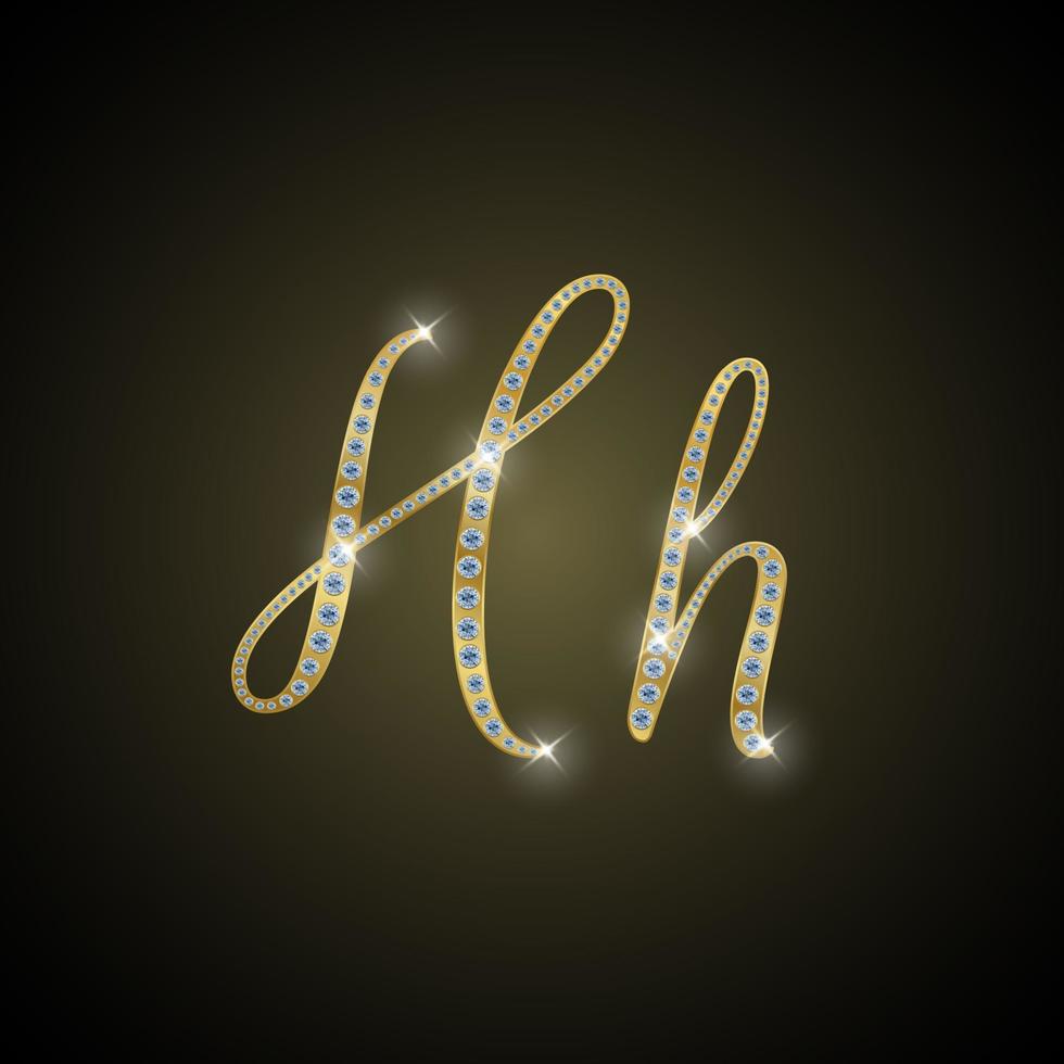 Shiny alphabet H of gold and diamond vector