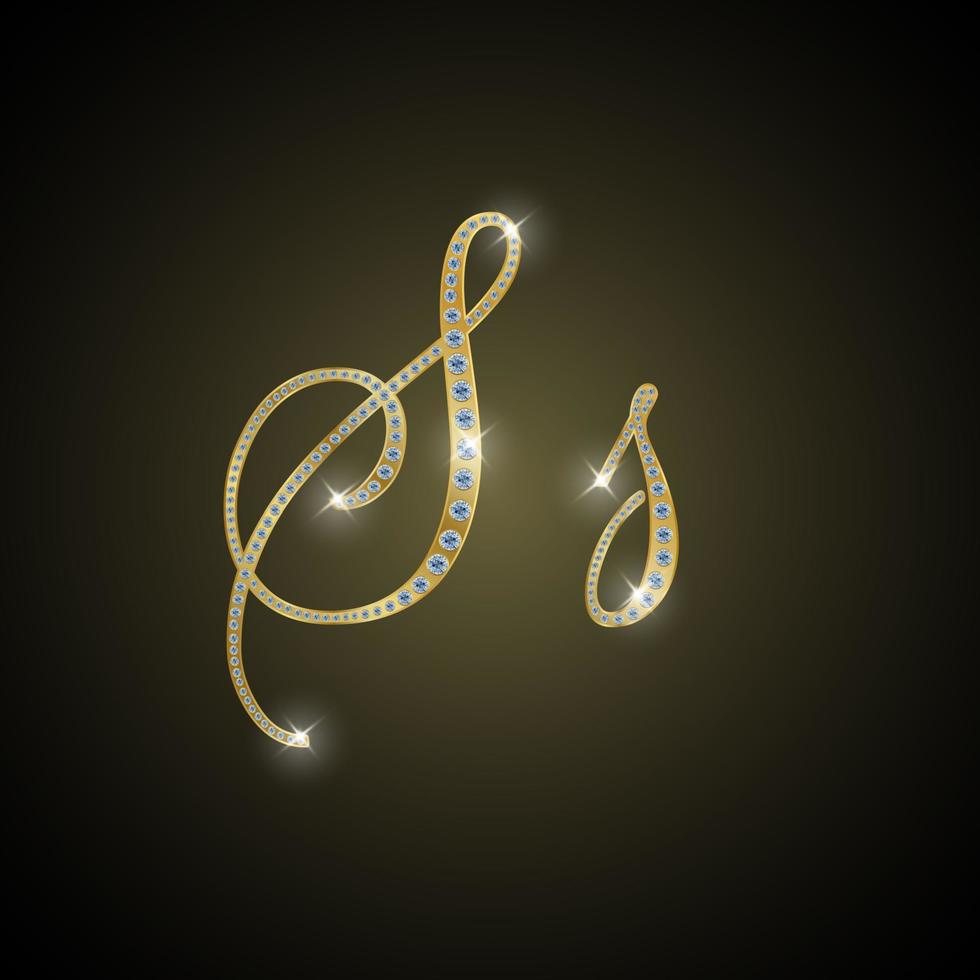 Shiny alphabet S of gold and diamond. Vector