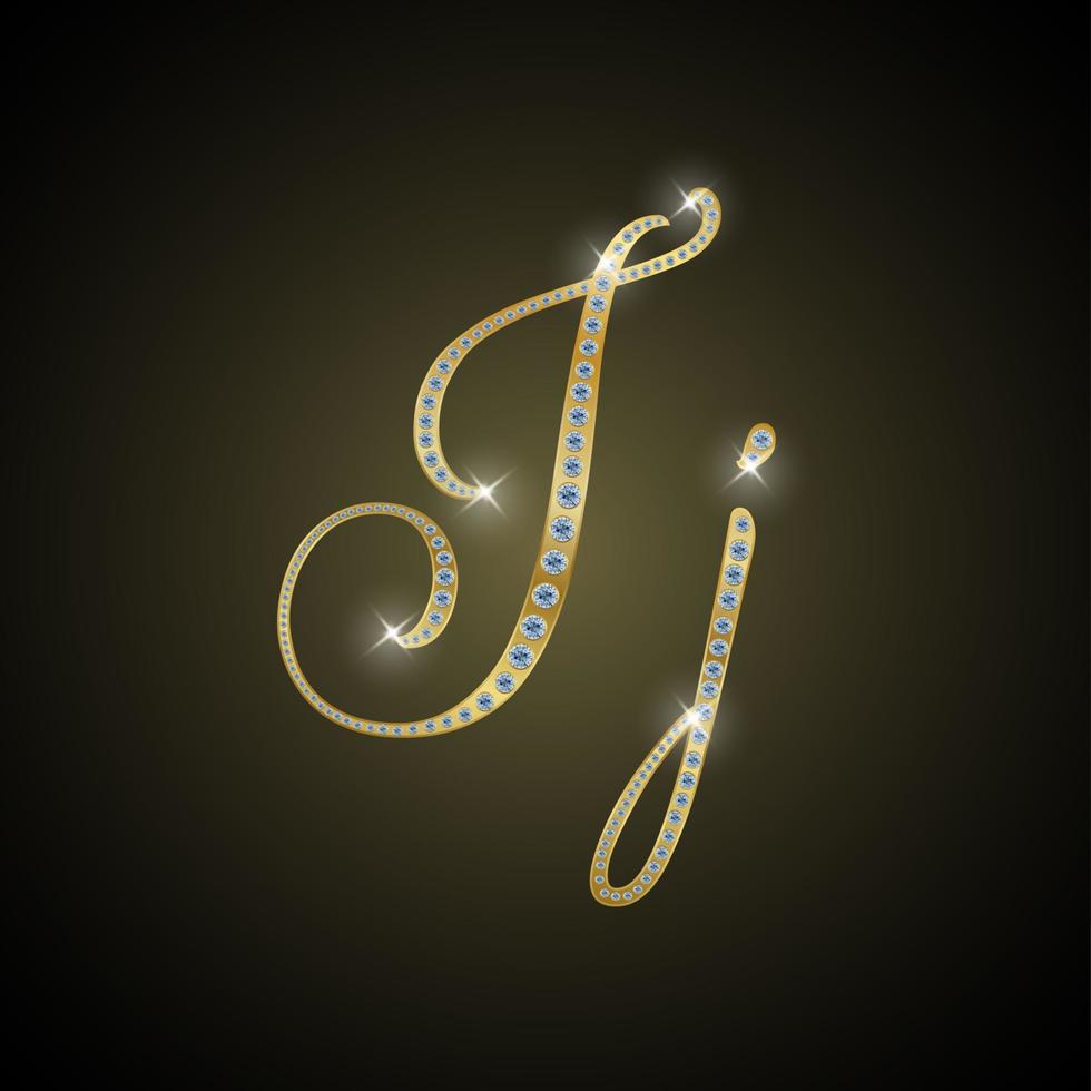 Shiny alphabet J of gold and diamond vector