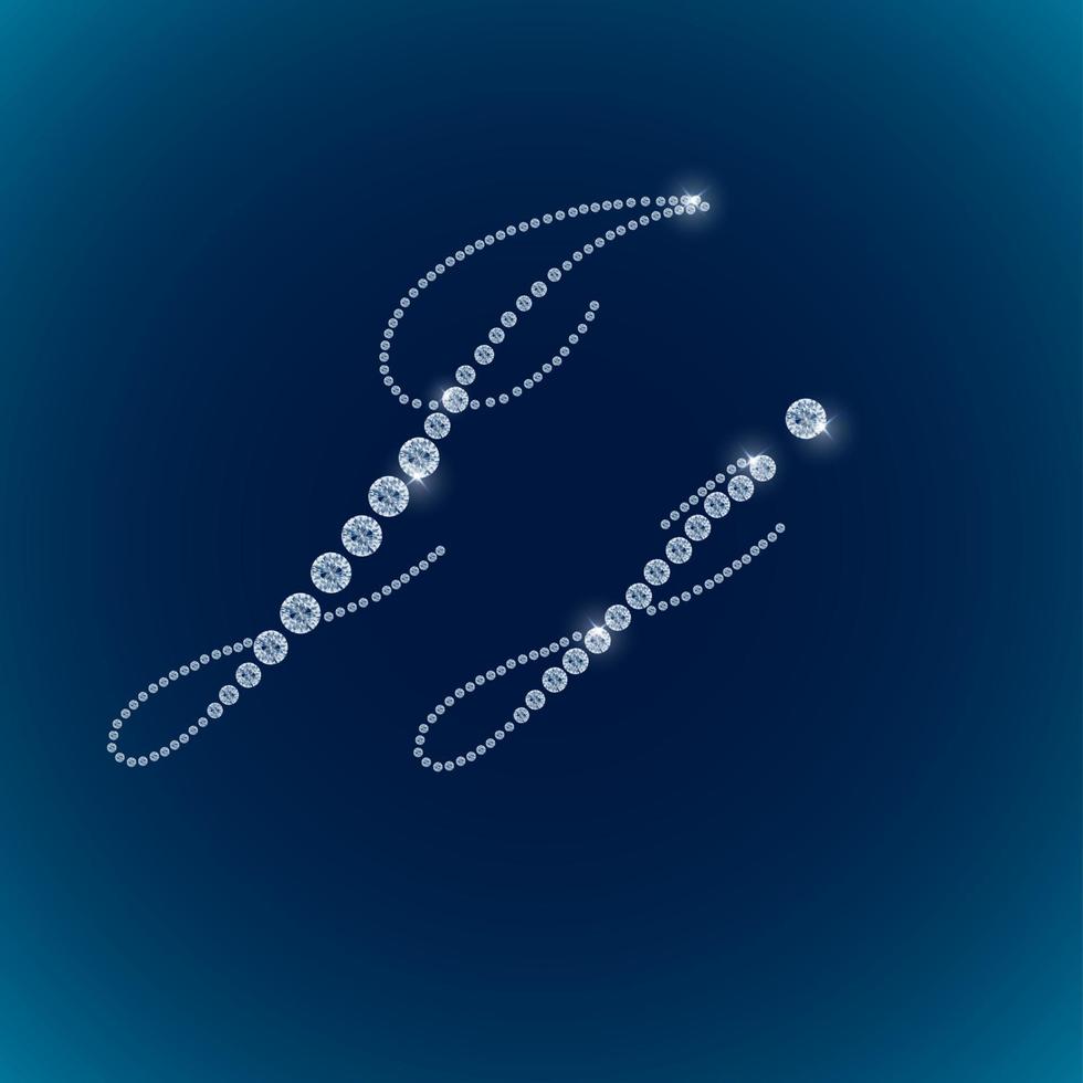 Shiny diamond alphabet letters blue background. vector