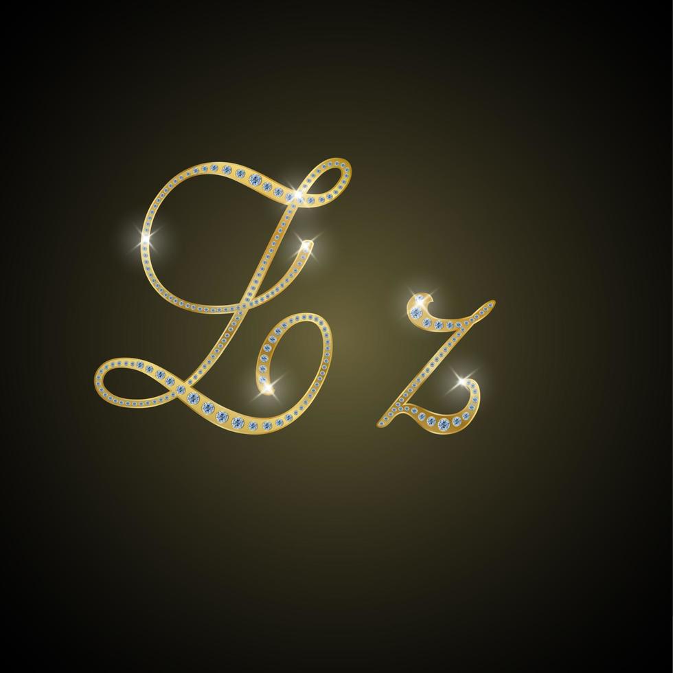 Shiny alphabet Z of gold and diamond. Vector