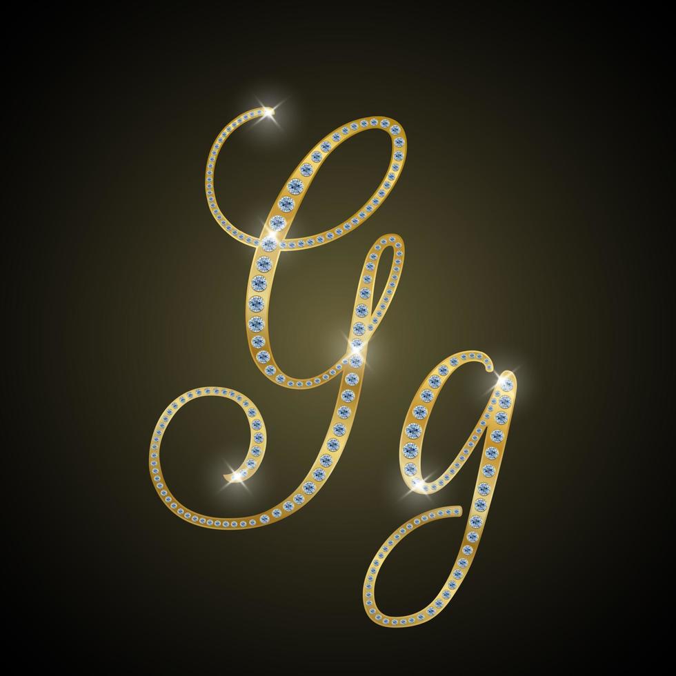 Shiny alphabet G of gold and diamond. Vector