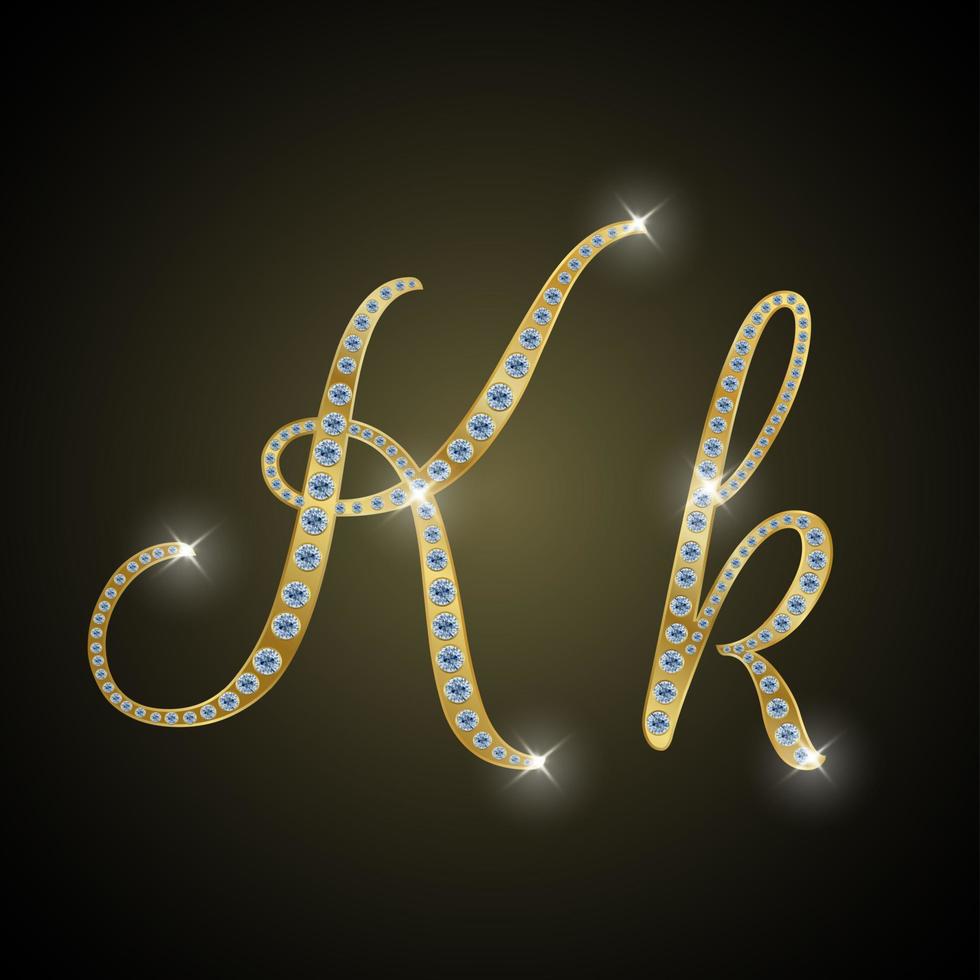 Shiny alphabet K of gold and diamond vector