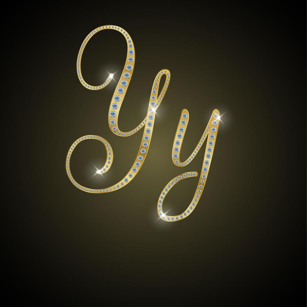 Shiny alphabet Y of gold and diamond. vector