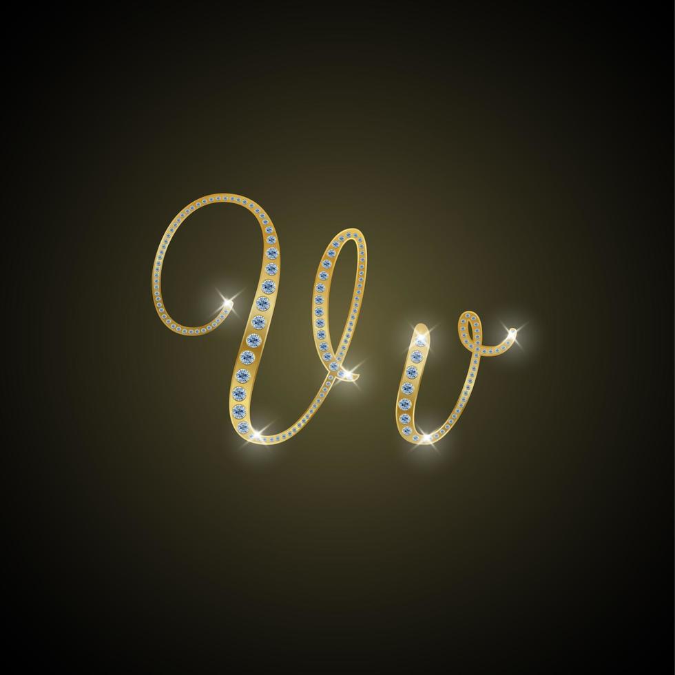 Shiny alphabet V of gold and diamond vector