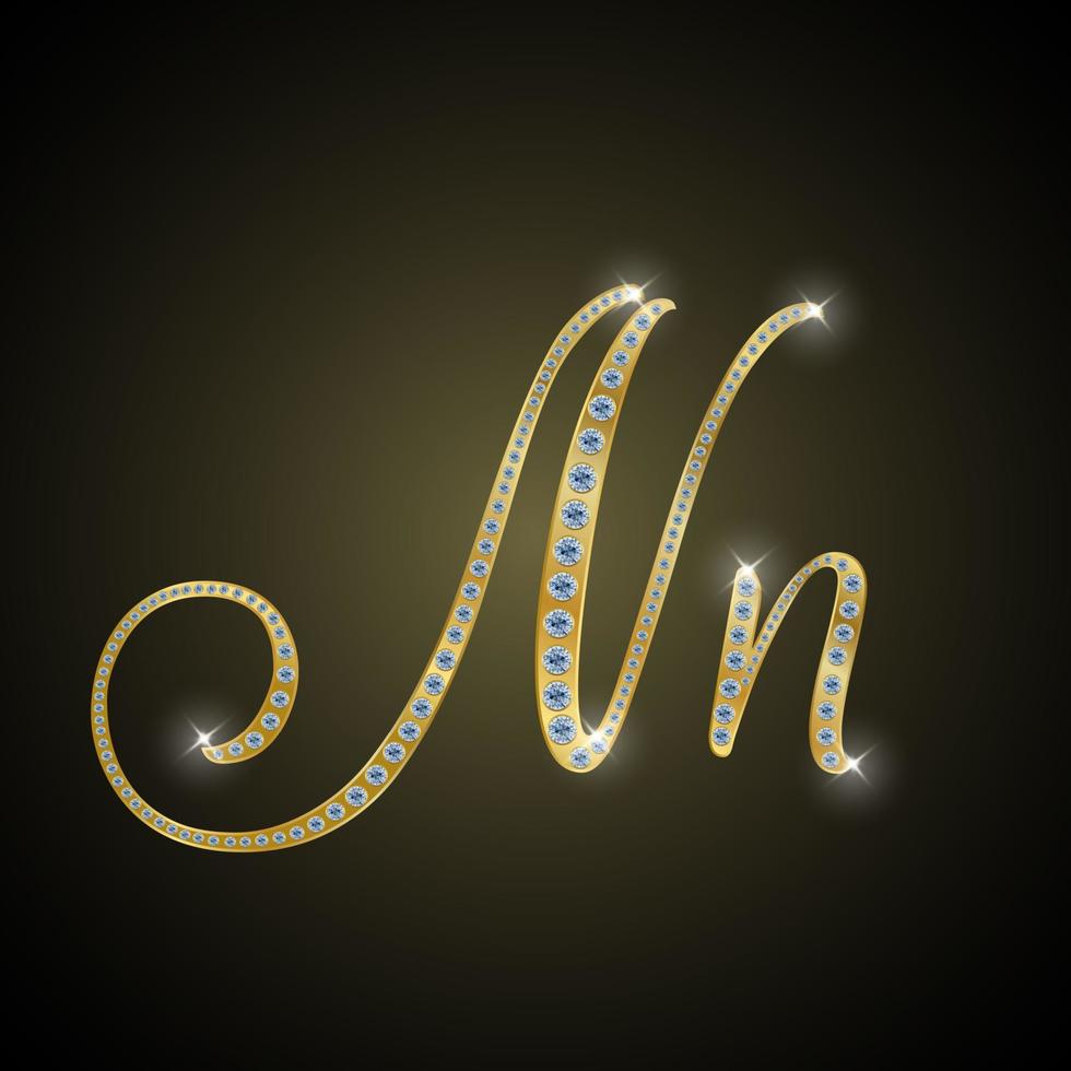 Shiny alphabet N of gold and diamond. Vector