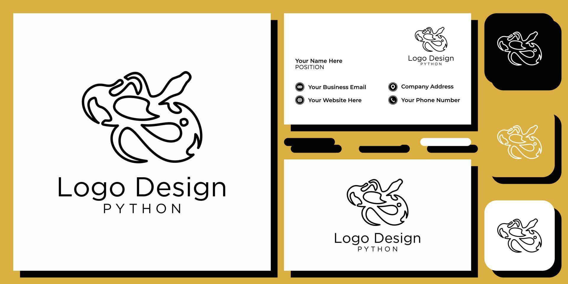snake design animal large exotic skin serpent python with business card template vector