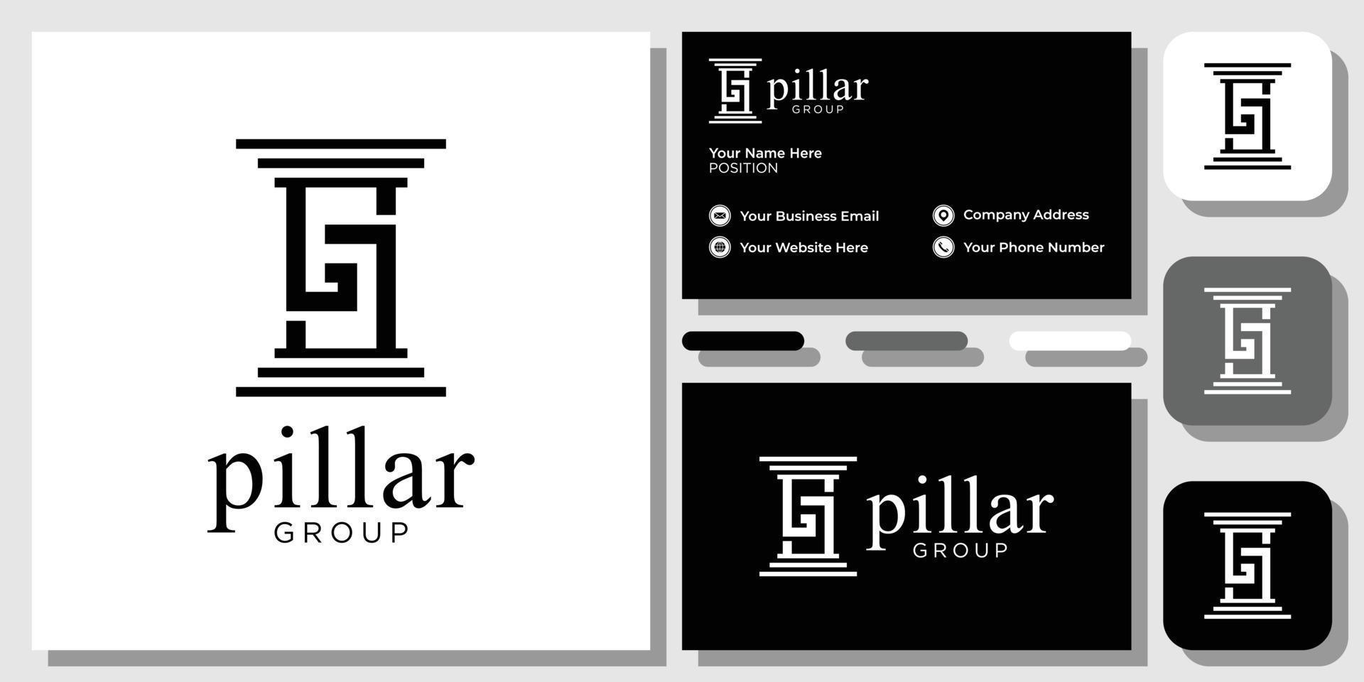 pillar elegant initial letter alphabet serif font abstract combination with business card template vector