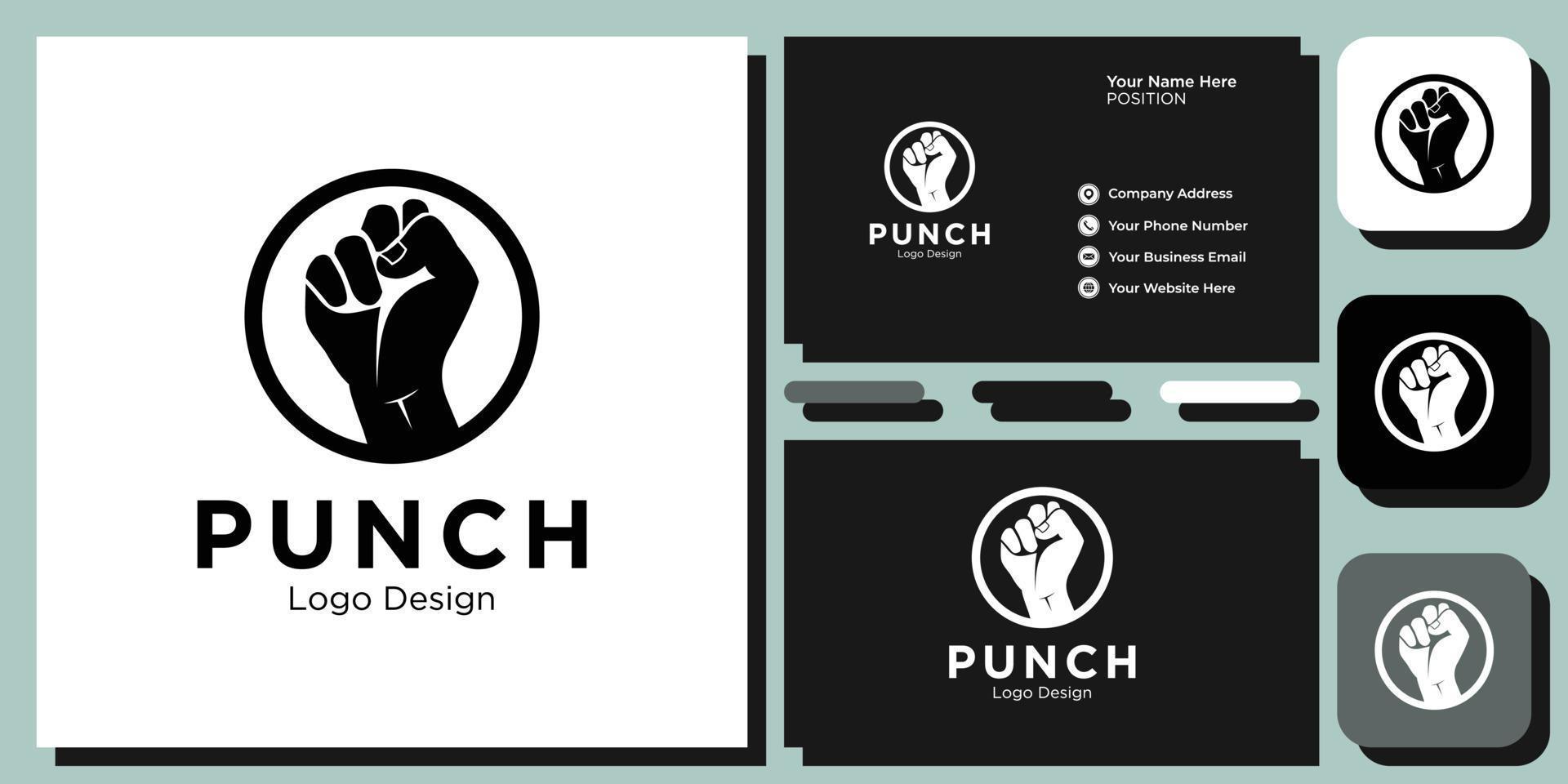 punch hand strength uppercut power training fist hit hand man struggle with business card template vector