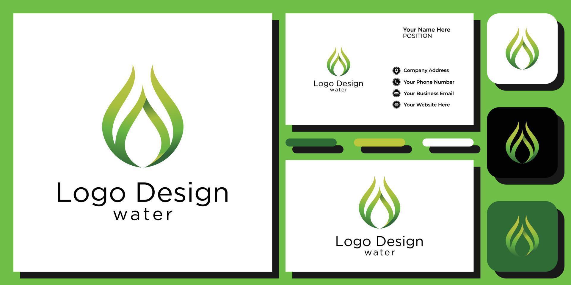 elegante moderno verde naturaleza gotita agua serif fuente letra inicial alfabeto con plantilla de tarjeta de visita vector