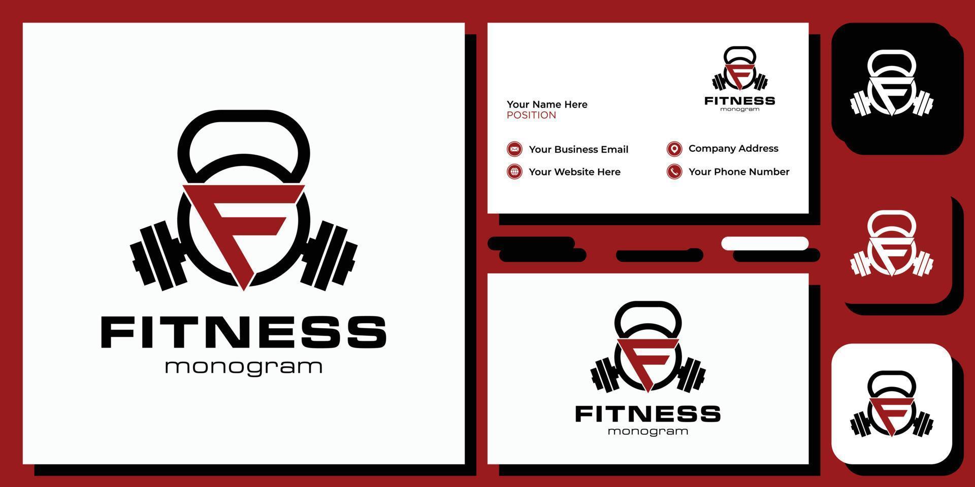 símbolo de fitness fuente de letra inicial barra de pesas rusas con plantilla de tarjeta de visita vector