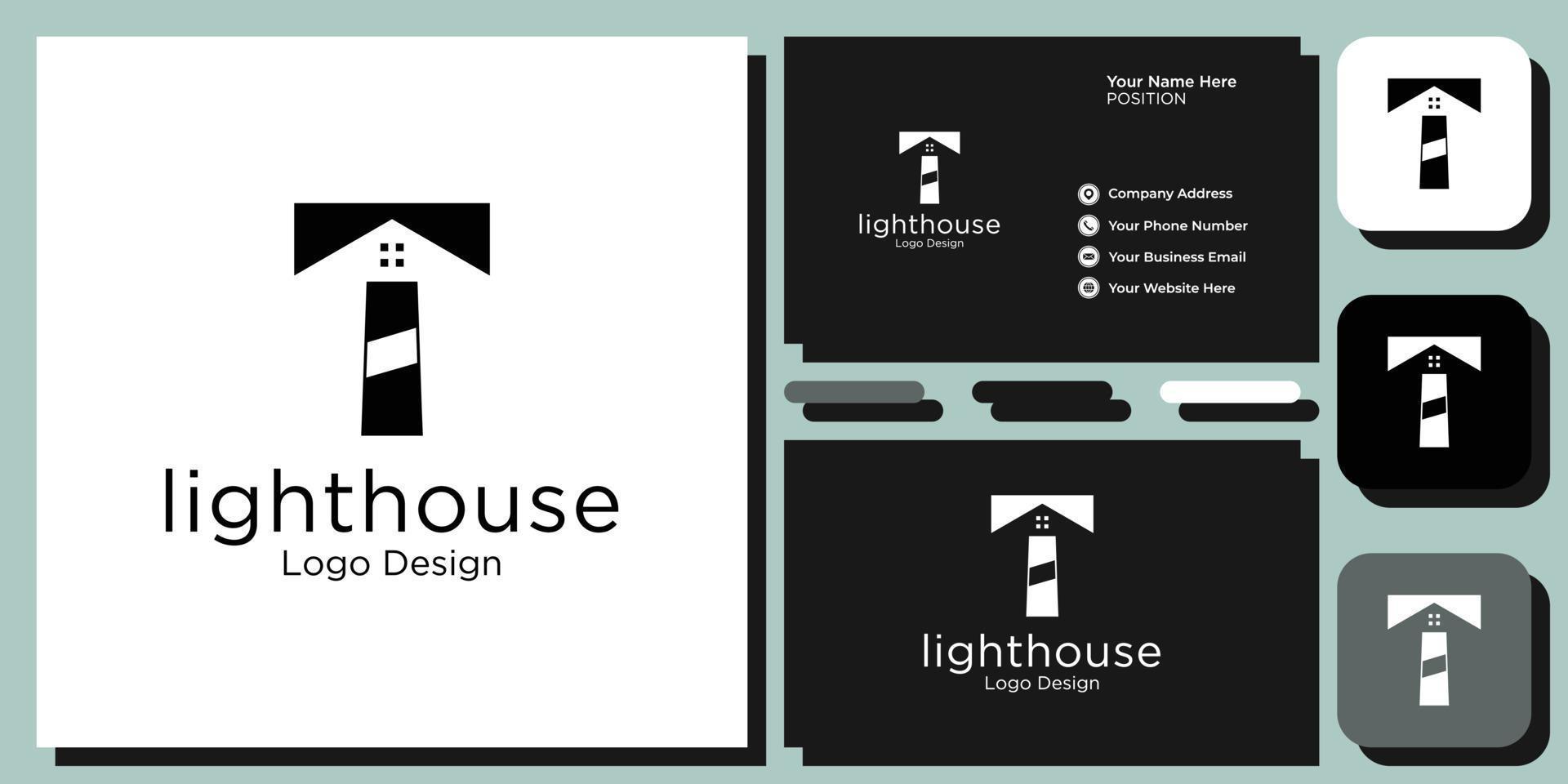 lighthouse building icon tower beach ocean symbol with business card template vector