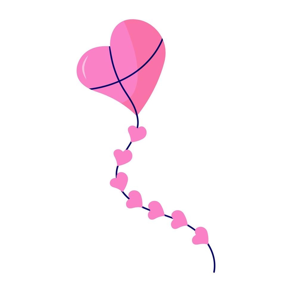 Flying kite-balloon in the shape of heart on white background. Outdoor summer activity toy. Festival symbol. vector