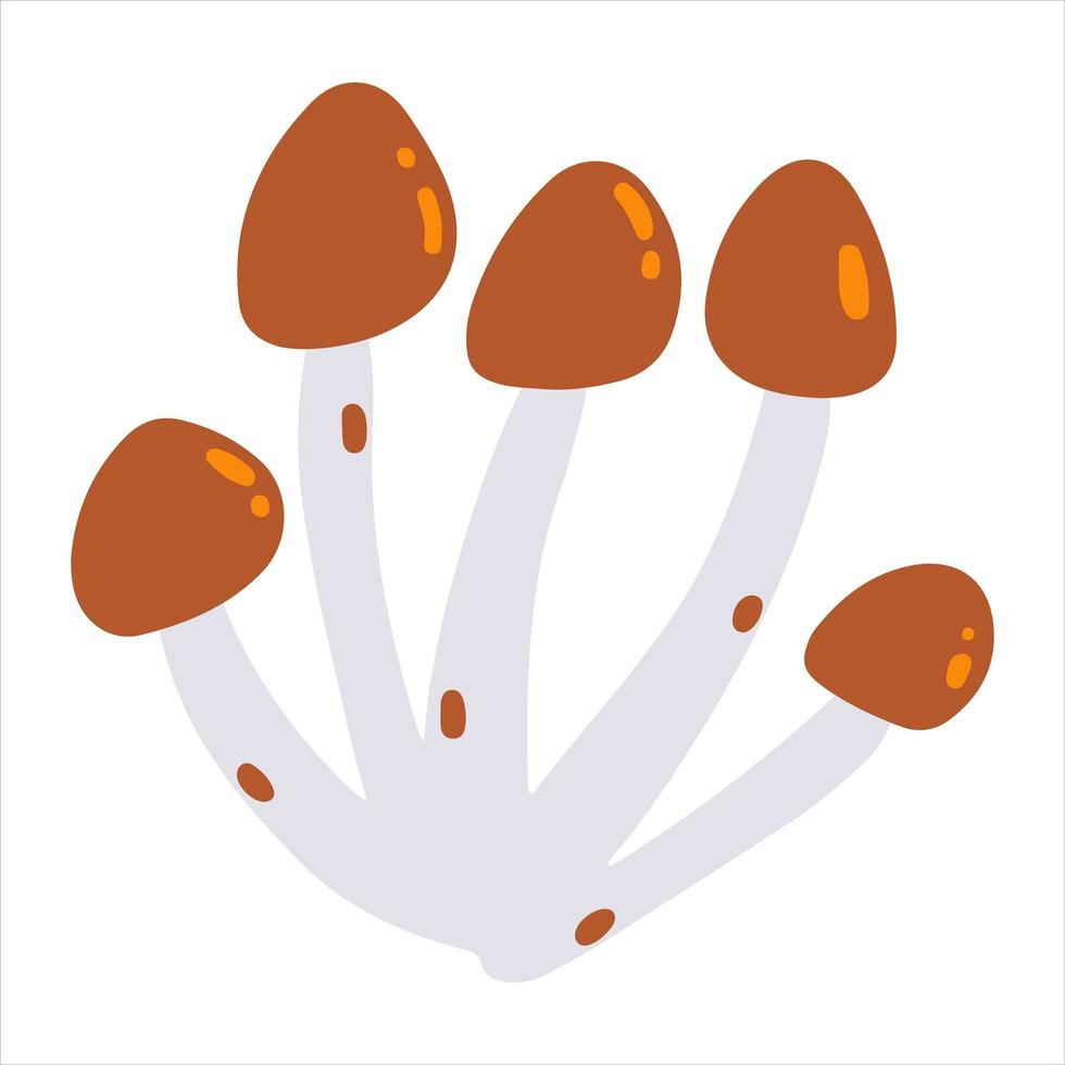 ilustración vectorial de hongos dibujados a mano en estilo infantil de dibujos animados sobre fondo blanco, elementos de otoño para ropa de bebé, diseño textil y de productos, papel pintado, papel de envolver, tarjeta, álbum de recortes vector