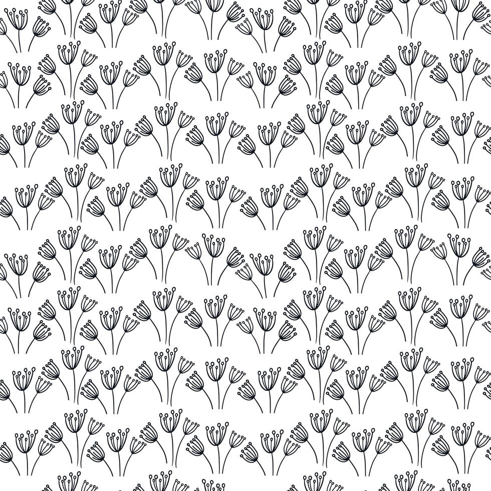 Seamless pattern with contour branch in doodle cartoon style. Vector illustration of nature background with outline leaves