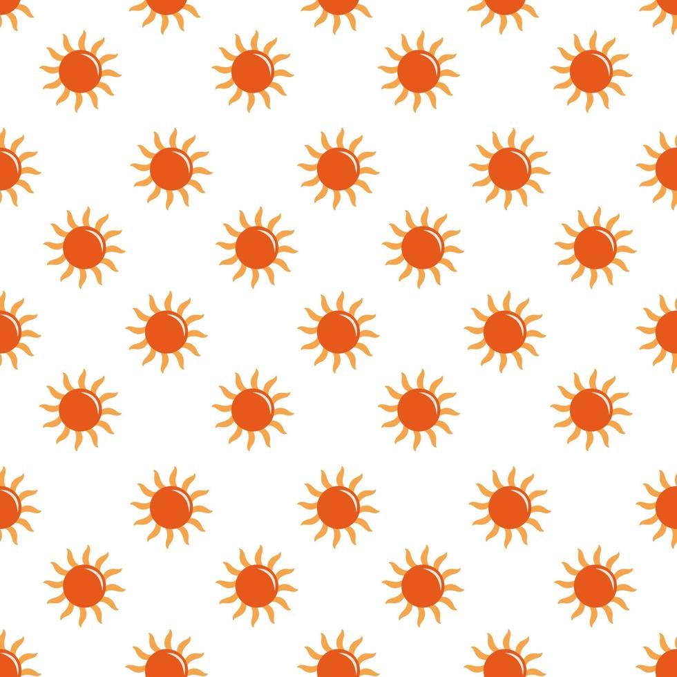Seamless pattern with suns in retro style. Vector illustration of vintage sun in orange color isolated on white background