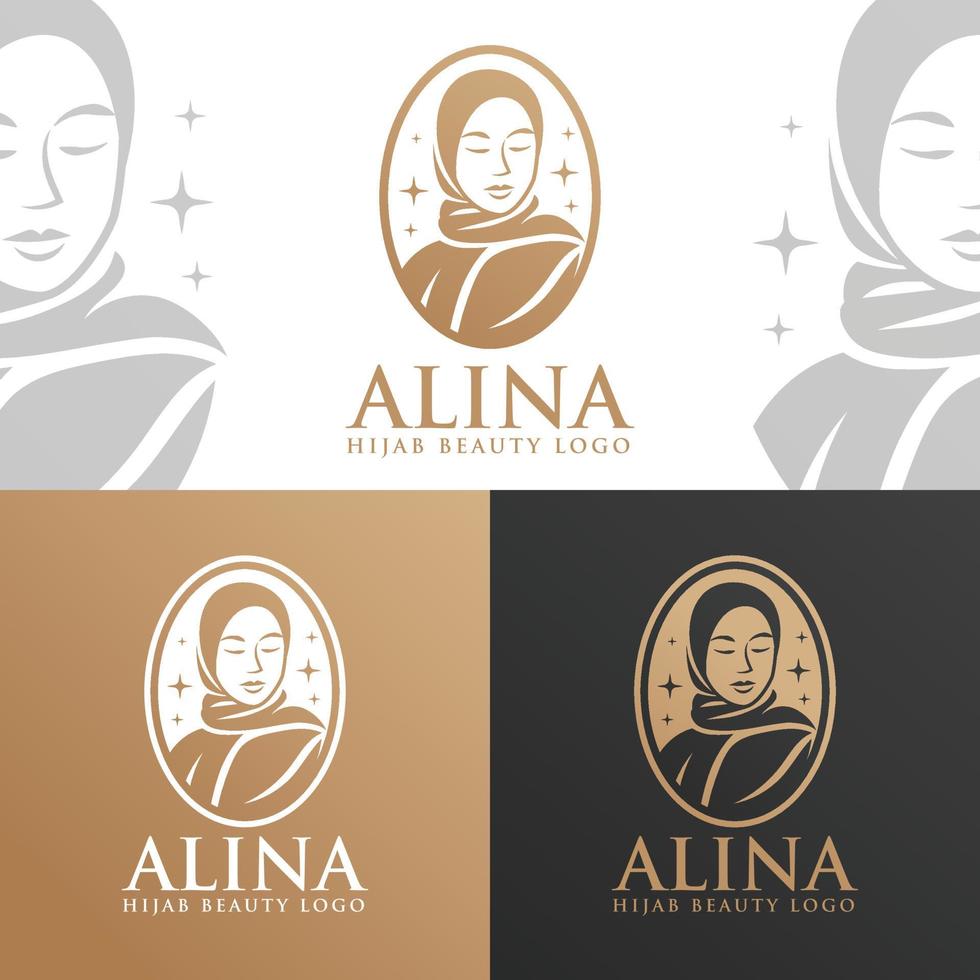 Woman in hijab with star logo and icon template vector