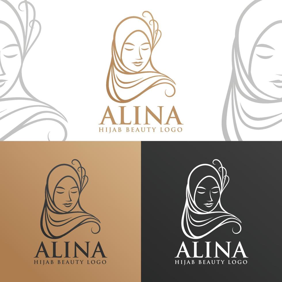 Hijab women line art simple logo design template vector