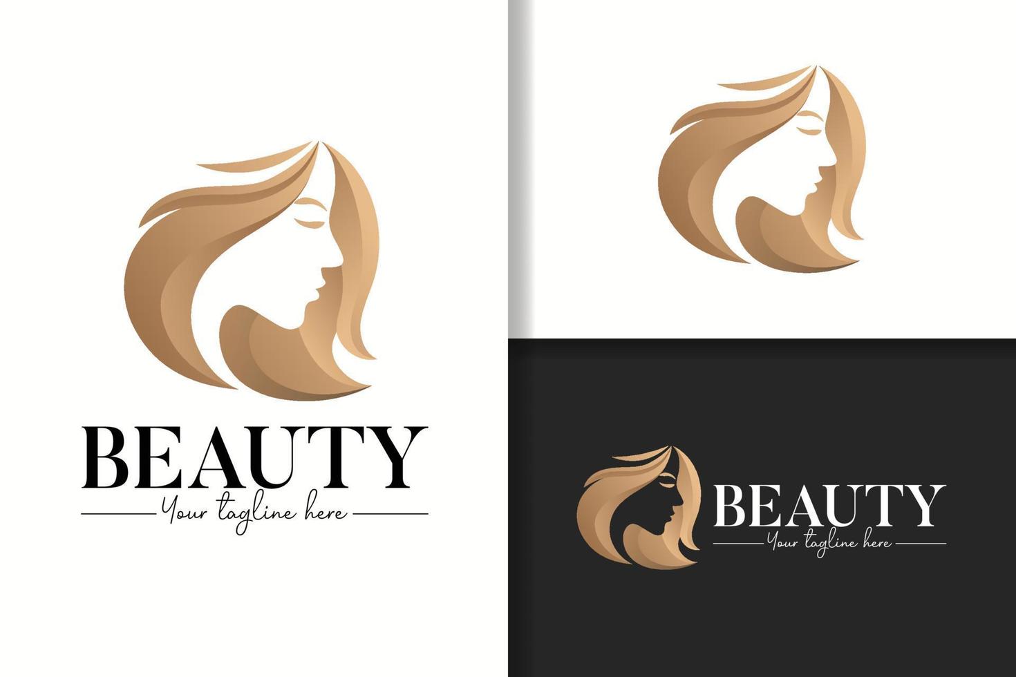 Feminine gold beauty woman simple logo template vector