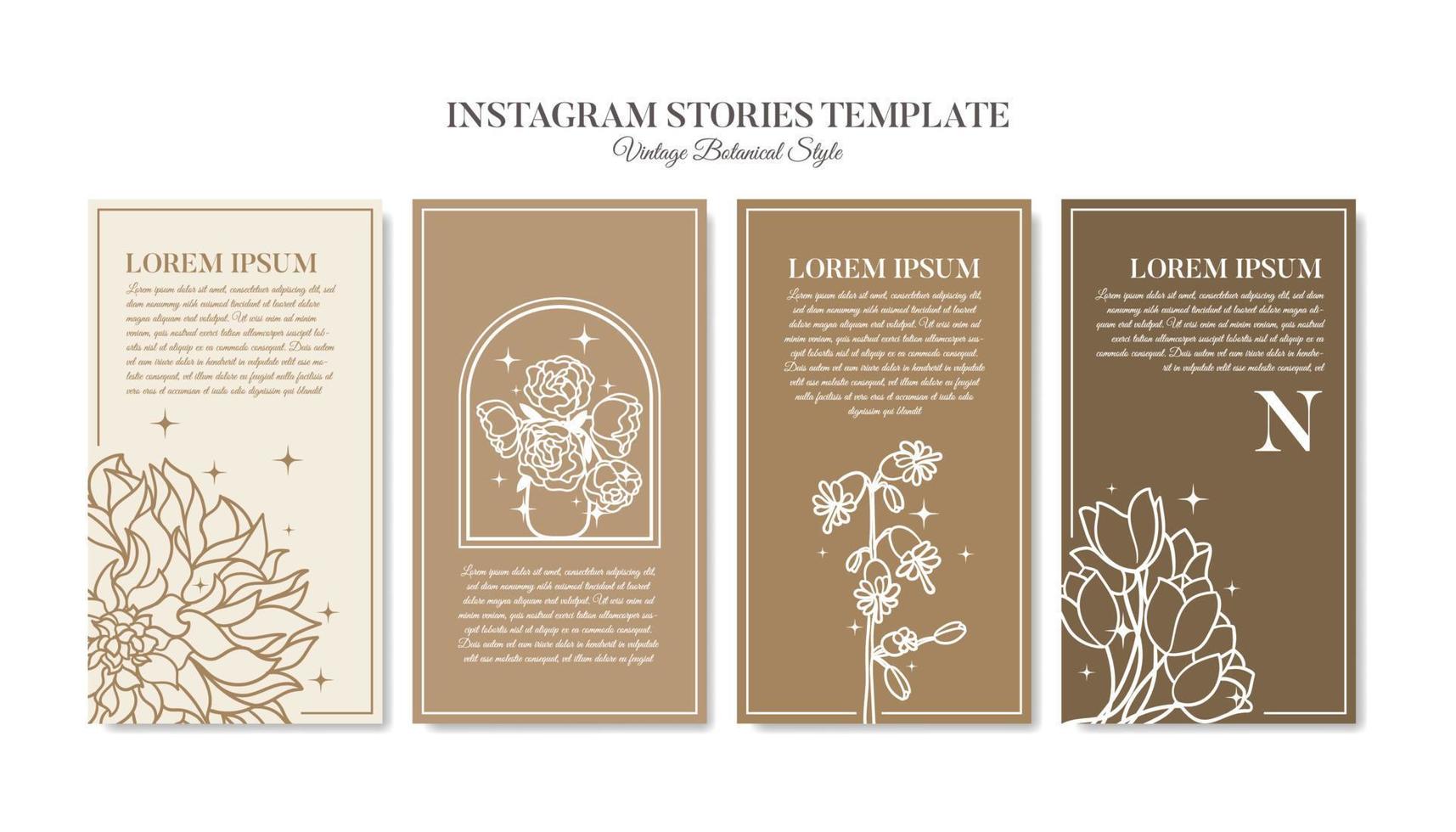 Instagram stories template vintage botanical flowers vector