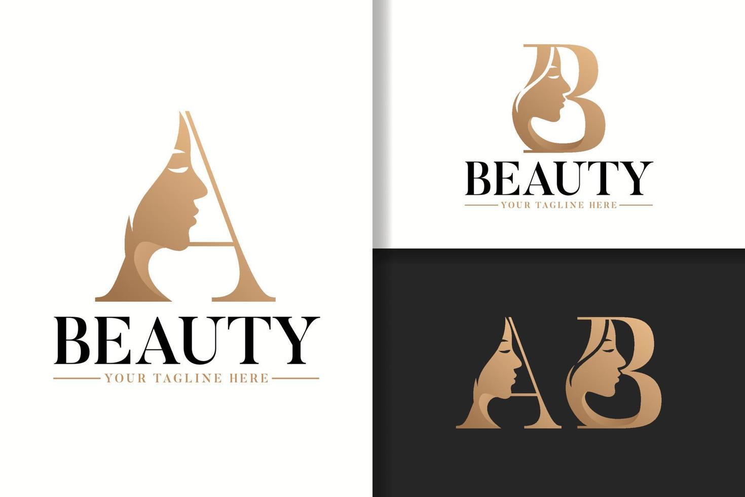 Feminine monogram logo letter A and B with woman silhouette vector