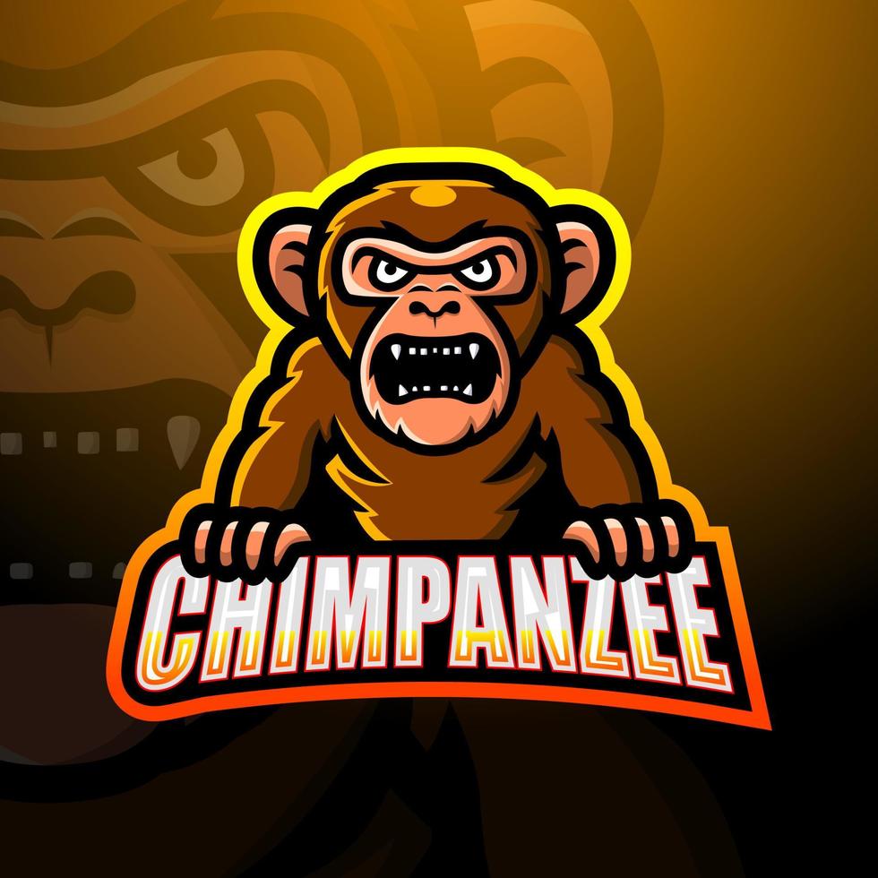 diseño de logotipo de esport de mascota de chimpancé vector