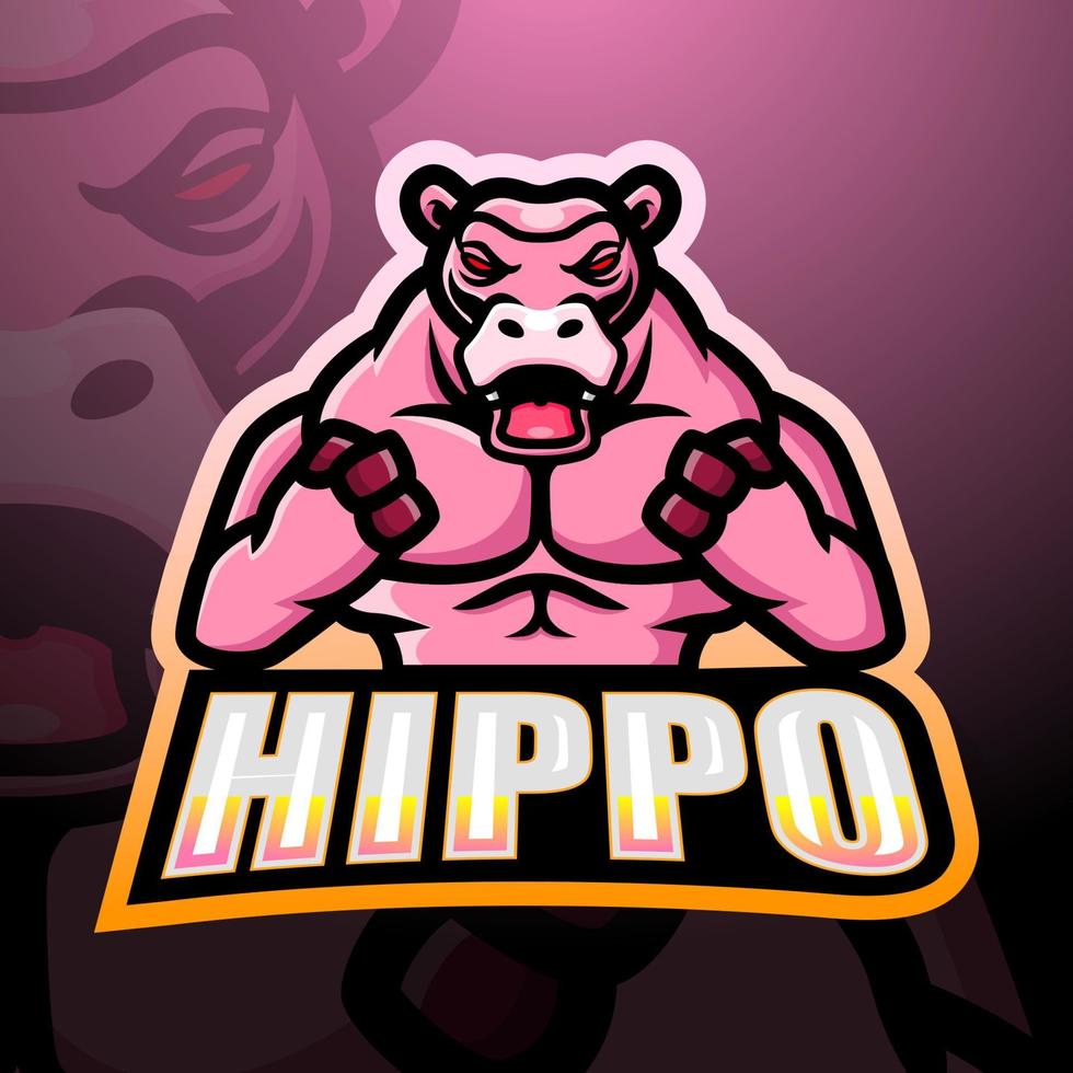 Strong hippo mascot esport logo design vector