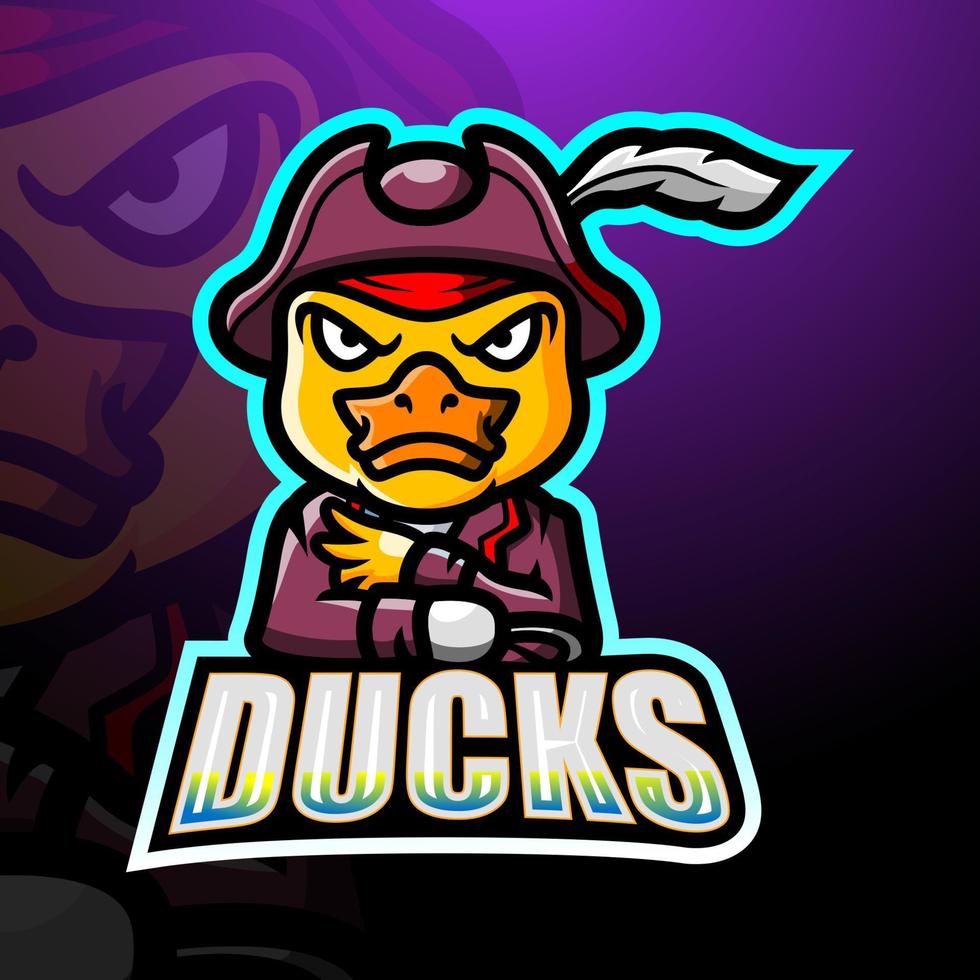 diseño de logotipo de esport de mascota de pato pirata vector
