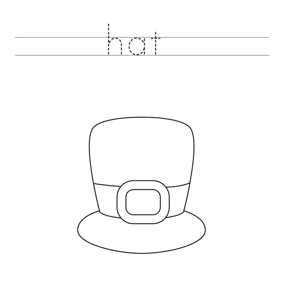 Trace the letters and color top hat. Handwriting practice for kids. vector