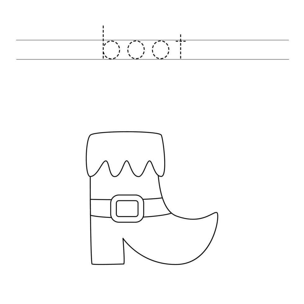 Trace the letters and color boot. Handwriting practice for kids. vector