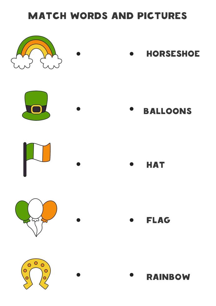 Matching Saint Patrick day pictures and the words. Educational game for kids. vector