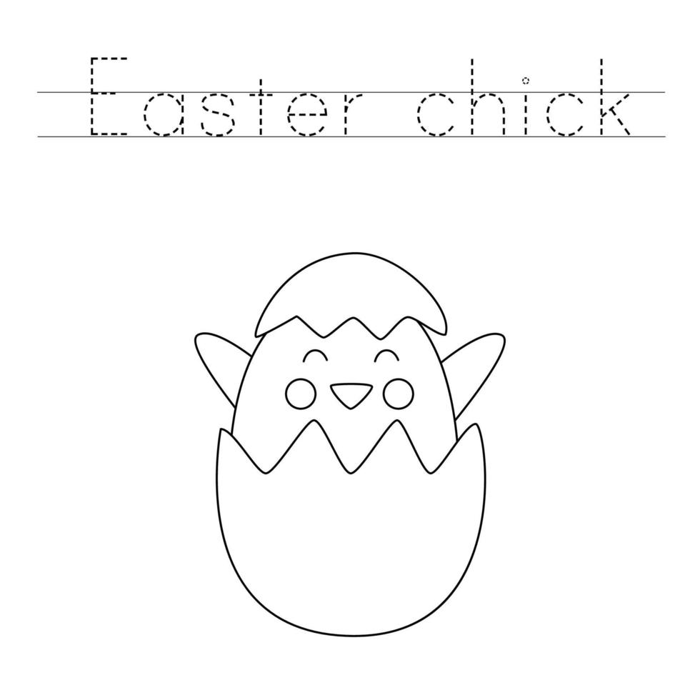 Trace the letters and color cute Easter chick. Handwriting practice for kids. vector