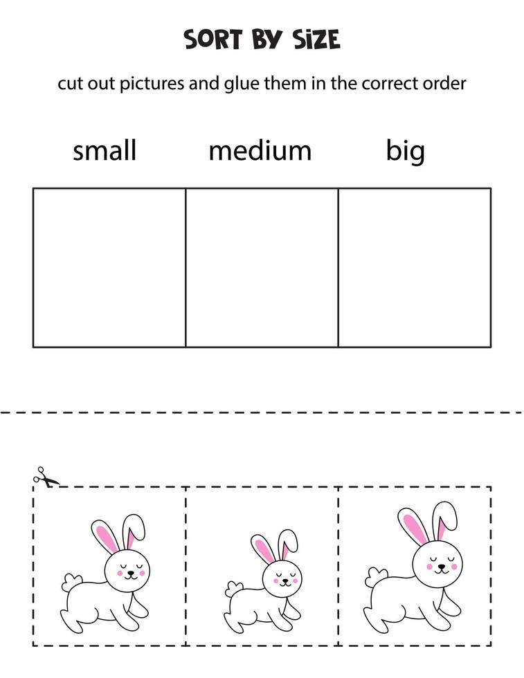 ordenar los conejitos de pascua por tamaño. hoja de trabajo educativa para niños. vector