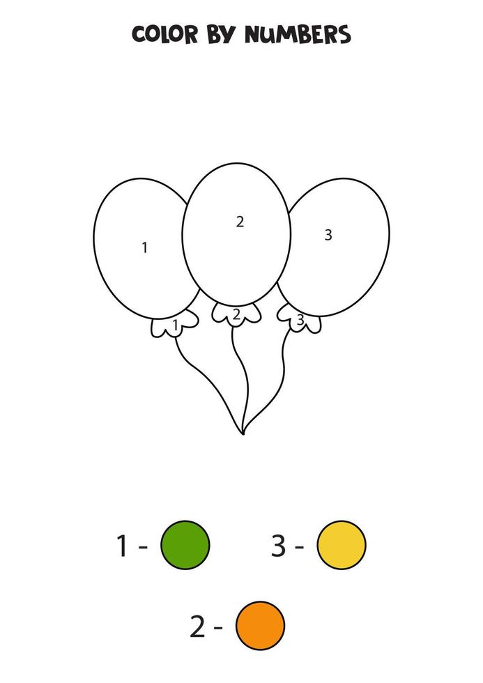 Color cartoon balloons by numbers. Worksheet for kids. vector