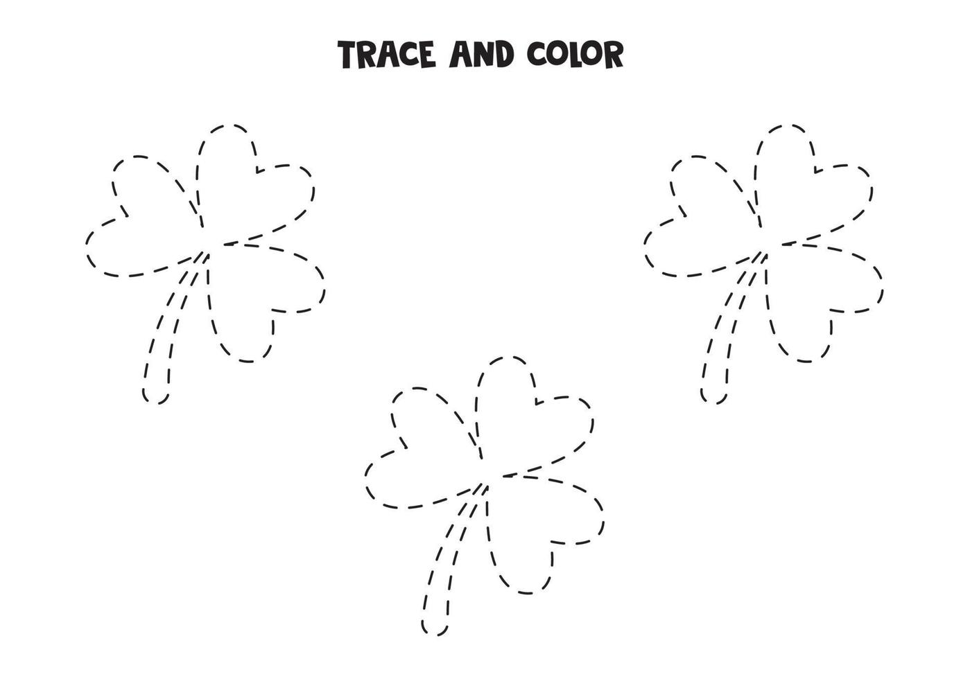 Trace and color shamrocks. Worksheet for children. vector