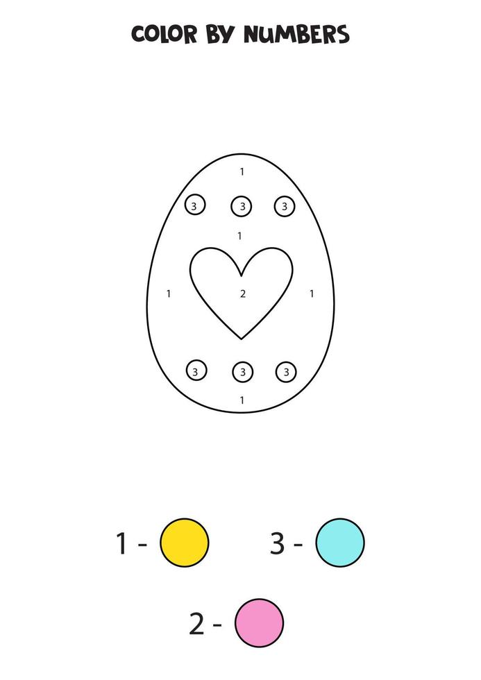 Color cute Easter egg by numbers. Worksheet for kids. vector
