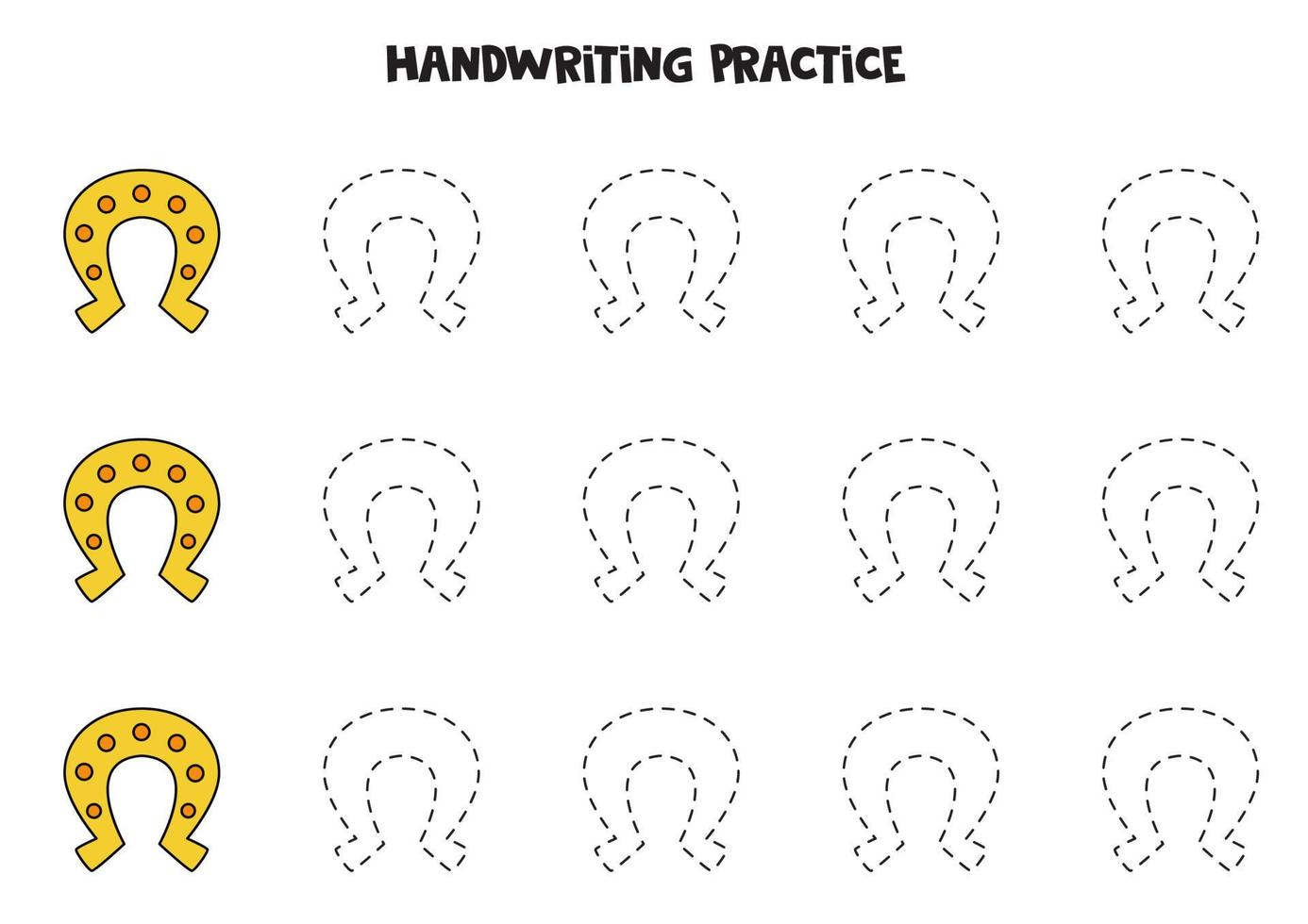 trazando contornos de herraduras doradas. Practica de la escritura. vector