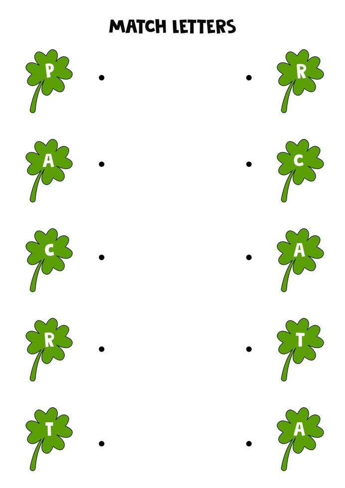 Educational logical game for kids. Match clovers with letters. vector