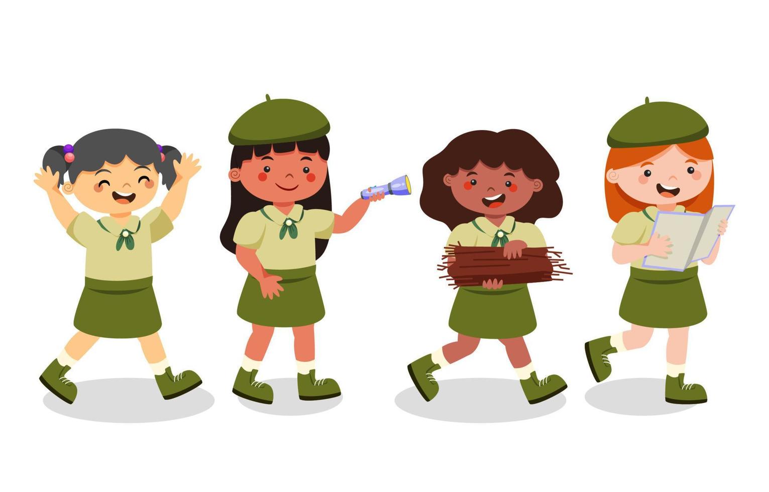 Happy Girl Scouts Set Collection vector