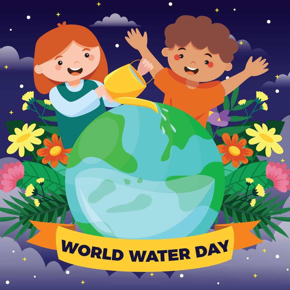 celebración del día mundial del agua con regadera y flores vector