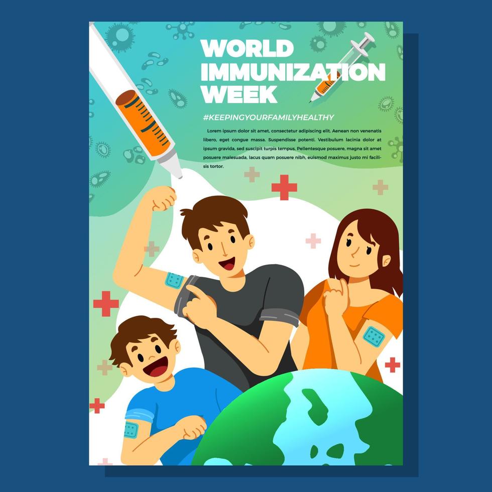 celebración de la semana mundial de la inmunización con vacunación familiar vector