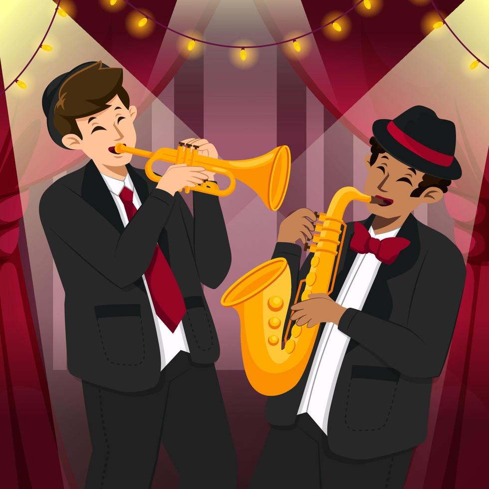 músico de jazz trompeta y saxofón actuando en un evento vector